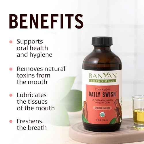 Banyan Botanicals Cinnamon Daily Swish ? Organic Ayurvedic Pulling Oil with Coconut Oil ? Mouthwash for Fresh Breath and Sparkling Oral Health* ? 24 oz ? Non GMO Sustainably Sourced Vegan