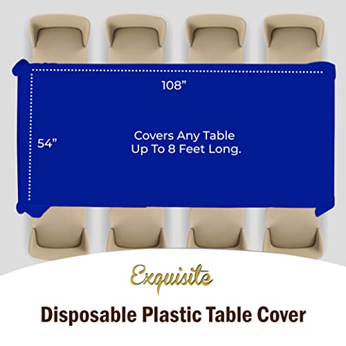 Exquisite 6-Pack Premium Plastic Tablecloth 54in. x 108in. Rectangle Plastic Table Cover - Blue