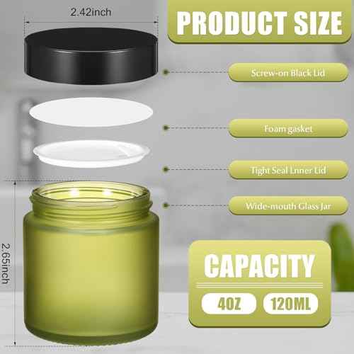 Norme 24 Pcs 4 oz Glass Jars with Lids Leakproof Round Airtight Empty Cosmetic Jars with Inner Liners Lid for Storing Lotions Powder Ointments Candle Making Tins (Pea Green)