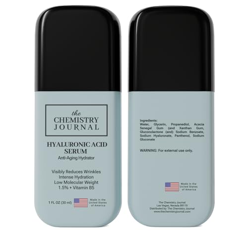 Hyaluronic Acid Serum for Face - Visibly Reduce Wrinkles, Smooth & Plump Skin, Vitamin B5, Low Molecular Weight, Hydrating Anti-Aging Serum. Made in the United States of America.