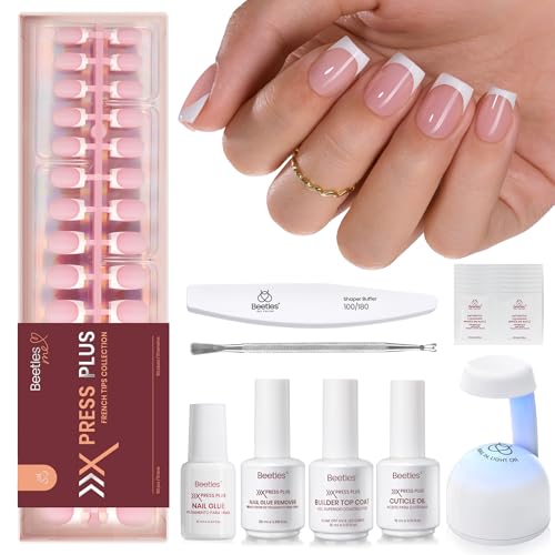 Beetles French Tip Press On Nails Kit - 150Pcs Short Square Pink