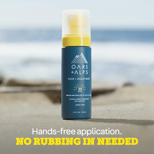 Oars + Alps Face & Scalp Sunscreen Spray Mist, SPF 35 Facial & Hair Sunscreen, Protects from Blue Light, Infused with Aloe Vera + Cucumber, Water & Sweat Resistant, Summer Splash Scent, 2pk