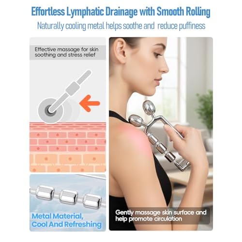 Yeamon Gua Sha Facial Tools & Face Roller Set, Stainless Steel Gua Sha & 3-in-1 Face Rollers for Jawline, Cheeks & Under-Eye, Ice Roller, Massager, Skin Care Tools for Women