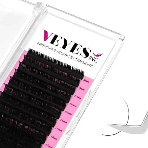 VEYES INC Classic Volume Lash Extensions 0.03-0.20 J/B/L/C/CC/D/DD Curl 5-25mm Mixed & Single Length Tray, Premium Silk Eyelashes, Professional Supplies for Lash Techs(Matte Black 0.15 CC 8-16mm)