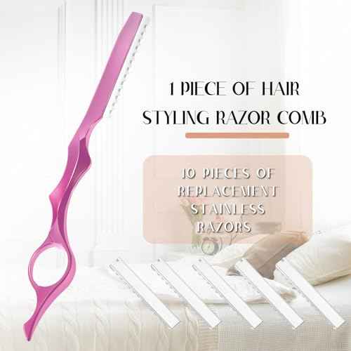Mudder 11 Pcs Hair Razors for Cutting Hair Thinning Styling Feather Razors Kit with Replacement Stainless Steel Cutting Tool for Salon Home Use(Pink)