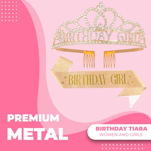 Elegant Birthday Tiara and Crown with Sash for Women