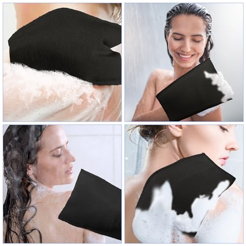 Tatuo 12 Pieces Korean Exfoliating Mitt Exfoliating Cloth Towel Korean Style Body Scrub Korean Style Scrubbing Cloth Bath Body Exfoliating Scrub Towel(Black, Large)