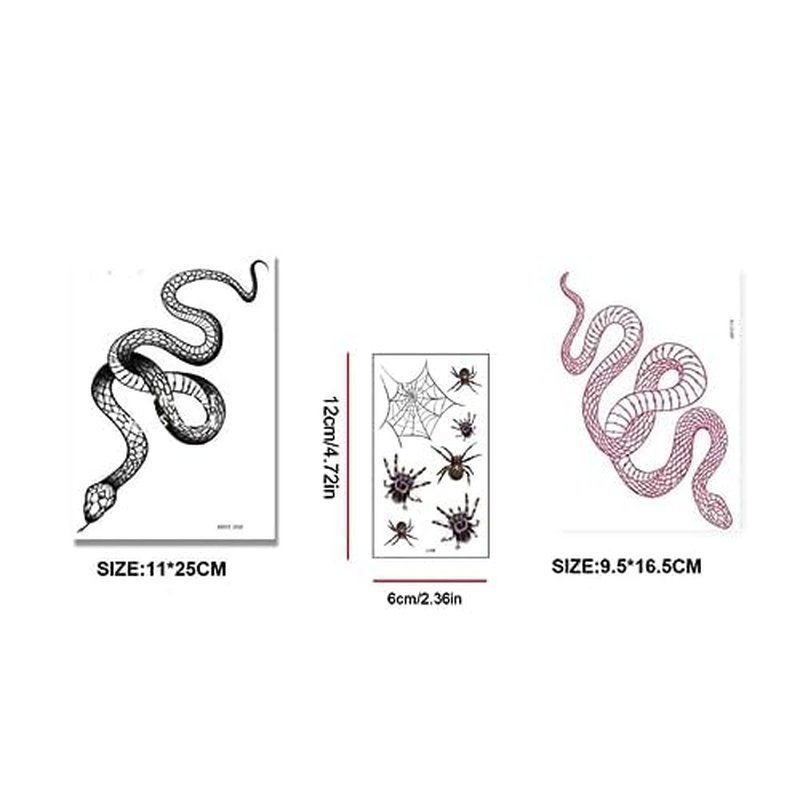 Yeahgoshopping Fashion Realistic Big Size 1 Black Snake - 1 Red Snake - 1 Small Random 3D Spider Temporary Tattoo Stickers for Women Men Waterproof Fake Tattoo Waist Body Forearm Arm Neck