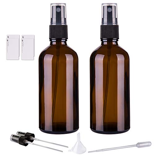 Hydior 4oz Amber Glass Spray Bottles for Essential Oils - 2 Pack Fine Mist