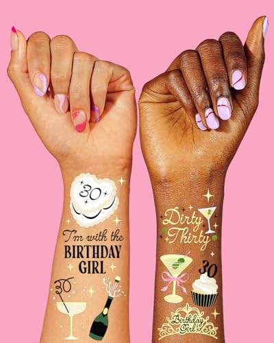 30th Birthday Temporary Tattoos - 50 Gold Foil Designs