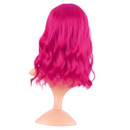MapofBeauty 14" Short Curly Bob Wig Hot Pink