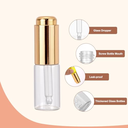 Ellbest 8-Pack 10ml Glass Dropper Bottles with Gold Caps