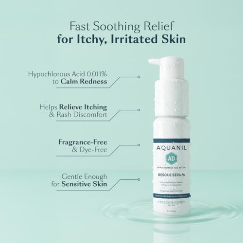 Aquanil AD Rescue Serum ? Hypochlorous Acid 0.011% for Itch & Rash Relief, Soothing Serum for Irritated Skin, Fragrance & Dye Free, Sensitive Skin Safe, Lightweight & Fast Absorbing, 1 oz