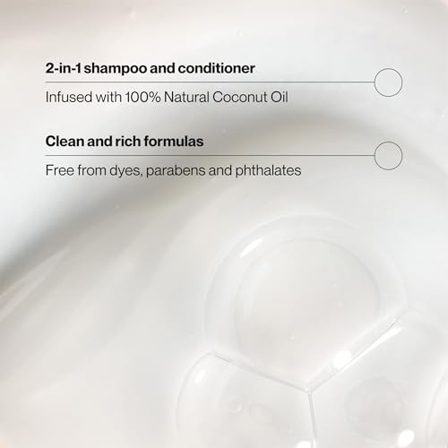 Suave Smooth & Shiny 2-in-1 Shampoo & Conditioner with Coconut Oil, Smoothness & Shine in One Step, No Parabens, Phthalates, or Dyes, 4 Pack, 28 FL OZ Each