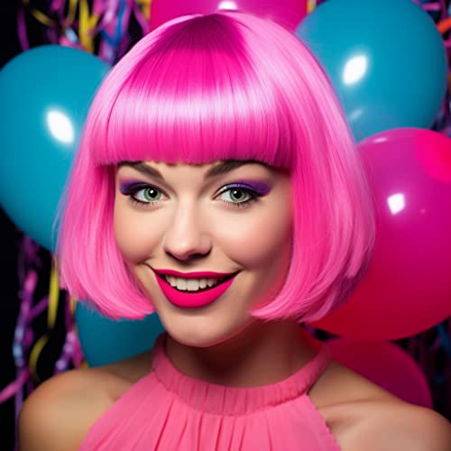 Short Bob Wig with Bangs - Colorful Synthetic Cosplay Wig for Women