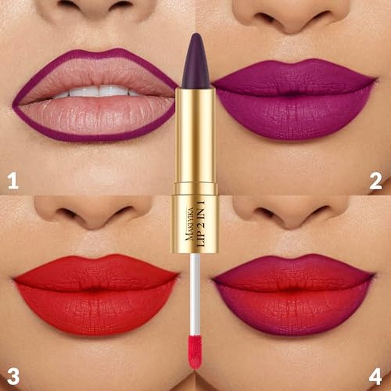 MAKI YIKA Purple Lip Liner & Red Matte Liquid Lipstick Set