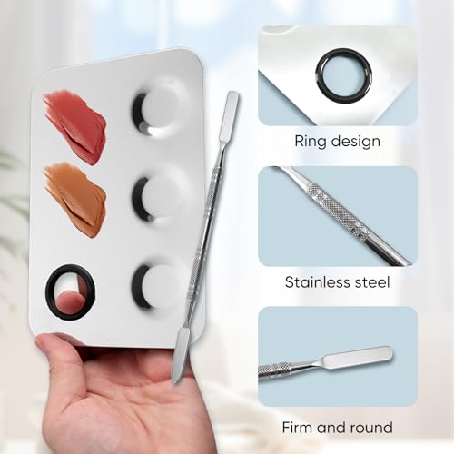 Stainless Steel Makeup Palette with Spatula & Brush Set