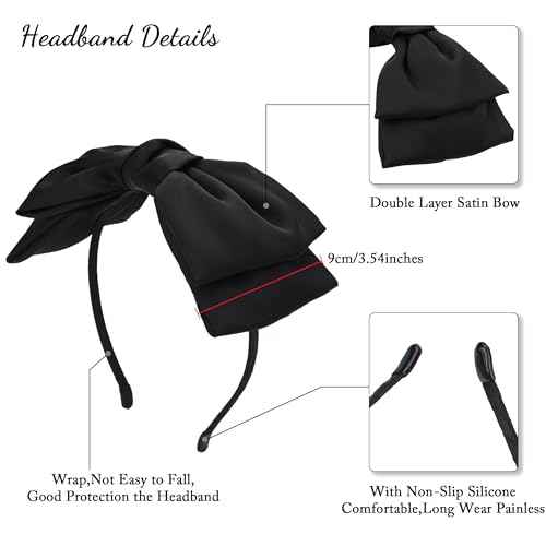 JOYOYO Bow Headbands for Women Double Layer Bow Knotted Headband Black Fashion Headbands Top Knot Festival Turban Hair Accessories for Girls