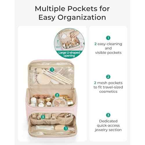 BAGSMART Travel Makeup Bag with Jewelry Organizer, Portable Make Up Bag, Puffy Wide-Opening Cosmetic Storage Pouch for Women¡¯s Toiletries and Travel Essentials (Black)