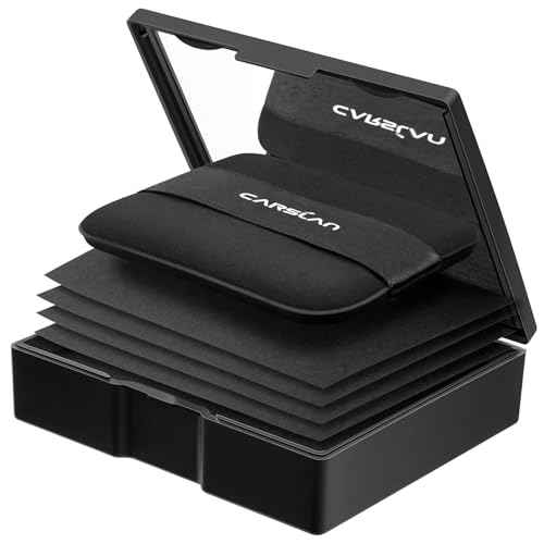 CARSLAN Black Magnet Oil Blotting & Setting Sheets with Mirror & Powder Puff, 2-in-1 Oil Absorbing Facial Papers, Natural Plant Fiber, On-the-Go Touch-Up, 150 Sheets + 8 Refill Pads