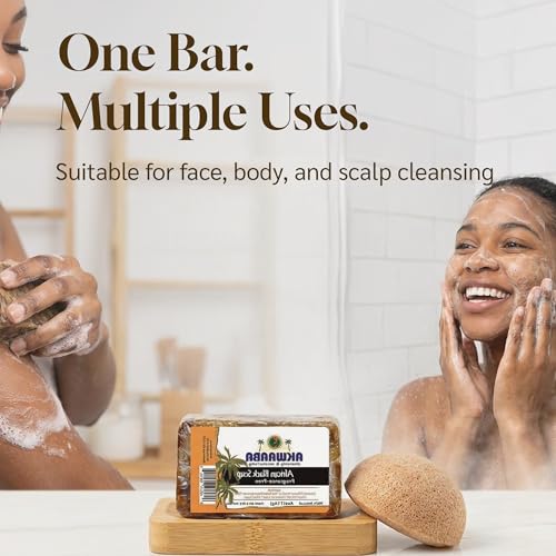 AKWAABA 100% African Black Soap(Turmeric) 4oz - For Body and Face | Moisturize and nourish your skin | Safe for all skin types | 2 pcs