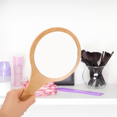 GALPADA Bamboo Hand Mirror - Portable Travel Makeup & Grooming Mirror