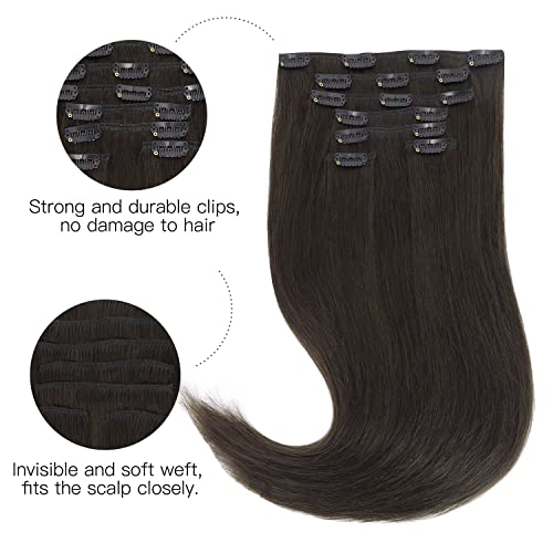 Remy Human Hair Clip-in Extensions, Dark Brown 120g, 18 Inch