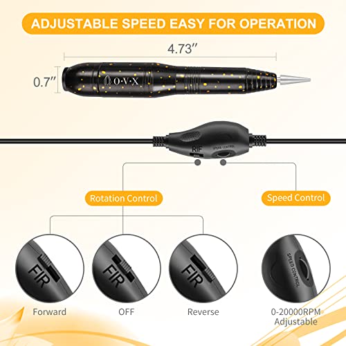 OVX Gold Black Portable Electric Nail Drill Machine for Acrylic Nails