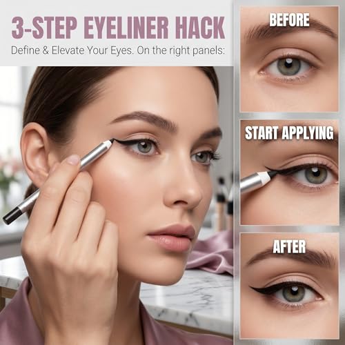 Foleto Waterproof Black Eyeliner Pencil with Built-In Sharpener - Long Lasting & Smudge Proof
