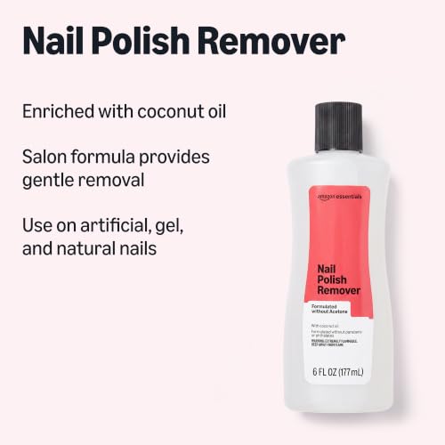 Amazon Essentials Non-Acetone Nail Polish Remover with Coconut Oil 6 Fl Oz
