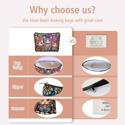 Bohemian Cat Makeup Bag Gift: Cute Boho Cats Themed Cosmetic & Toiletry Organizer Pouch For Daughters, Sisters, Friends,Teen Girls & Women.Ideal Gift For Travel, Birthdays, & Christmas.