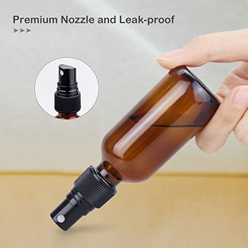 Wedama 2 oz Amber Mini Glass Spray Bottles Set of 4 with Funnel & Dropper