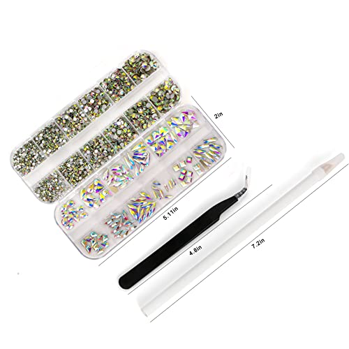 AARDWO 2568 Pcs Rhinestones Nail Gems Face Gems Makeup Gems AB Rhinestones Set Multi Shapes Crystal for Nails Shoes Clothes Bags Crafts Decoration with Picker Pencil and Tweezers