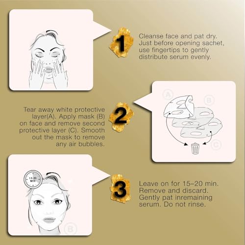 STARSKIN VIP Gold Mask Face, Coconut Bio-Cellulose Revitalizing Face Mask for all Skin Types, Korean Skin Care, Instant Hydration and Plump, Moisturizing and Nourishing, K-Beauty (Pack of 4)