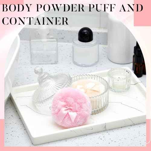 Tioncy 3 Pcs Large Body Powder Puff and Container Valentine's Day gift Powder Container with Puff Crystal Case Soft Washable Reusable Velour Face Body Glitter Wet Dry Makeup (Classic,Clear)