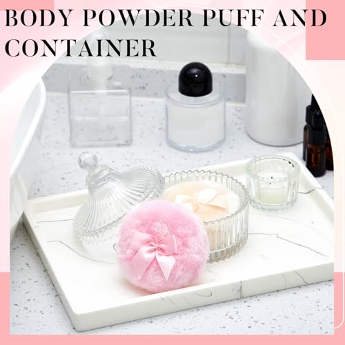 Powder Puff Set with Crystal Glass Container, 2 Soft Velour Puffs