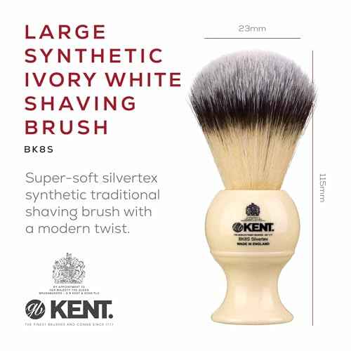 Kent BK8S Shaving Brush with Ultra-Soft Silvertext Synthetic Bristles and Faux Ivory Resin Handle to use with Shave Cream or Soap for a Perfect Lather. Luxury Shaving Since 1777, Made in England