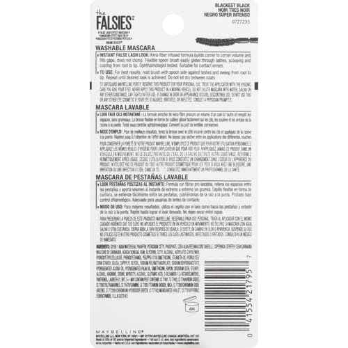 Maybelline Volum' Express Falsies Volumizing, Washable Mascara, Blackest Black, 1 Count