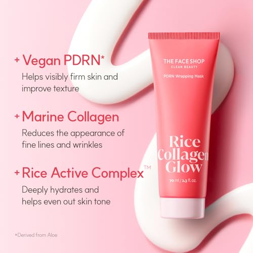 The Face Shop Pink Collagen Wrapping Mask, Peel-Off Facial Mask for Glass Skin, with Vegan PDRN & Rice Extract, Hydrating & Evening Skin Tone, 2.3 fl. oz.