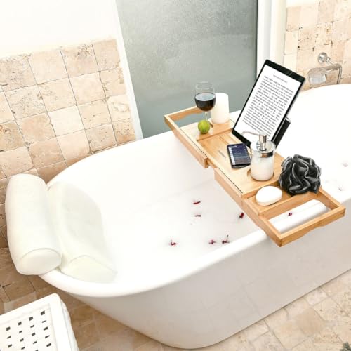 Bath Pillow and Tub Caddy Set with Suction Cups
