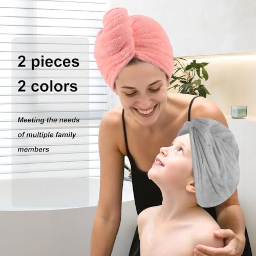 Microfiber Hair Drying Towel Wrap 2-Pack Gray & Pink