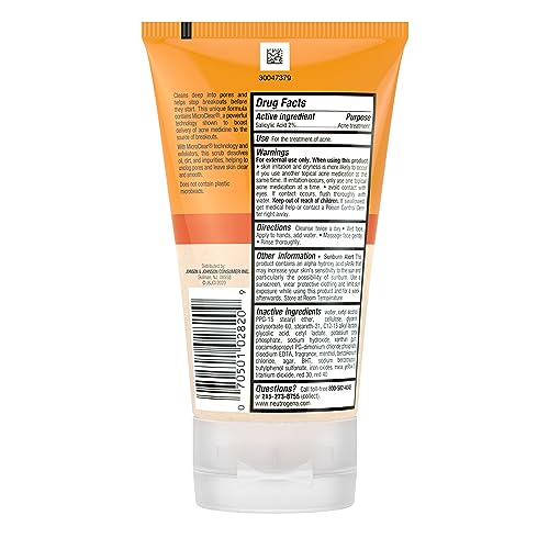 Neutrogena Oil-Free Acne Face Scrub, 2% Salicylic Acid Acne Treatment, Daily Face Wash to help Prevent Breakouts, Exfoliating Facial Cleanser for Acne-Prone Skin, Twin Pack, 2 x 4.2 fl. oz