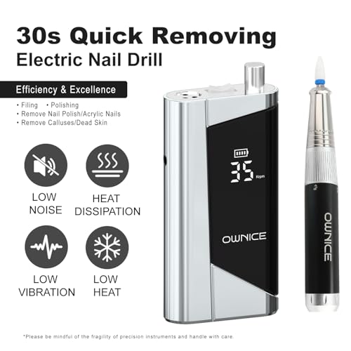 OWNICE Cordless Electric Nail Drill 35000RPM for Manicure & Pedicure Sky Silver