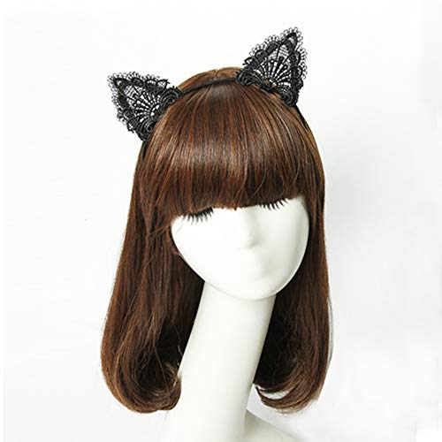 Cat Ears Headband Lace Cat Hairband Flower Christmas Hair Bands Women Girls Kids Hair Hoop Kitten Headdress Headwear Headpiece Party Decoration Cosplay Costume Cute Handmade Hair Accessories 2 Pack