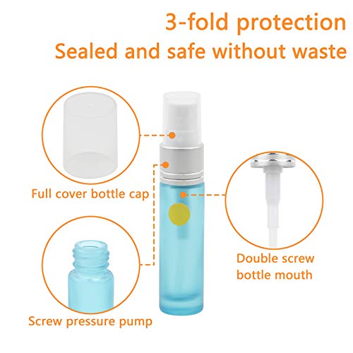 Ellbest 10ml Glass Spray Bottle Fine Mist Spray Bottles Perfume Atomizer for Travel, Cleaning (10Matte Blue Bottles &5 Droppers &10 Funnels& Dot Labels)