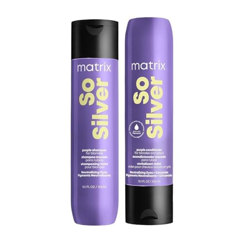 MATRIX So Silver Purple Shampoo and Pigmented Conditioner Set - Removes Brassy Yellow Undertones, Toning Conditioner For Blondes and Greys, Strengthens and Adds Shine, Premium Salon Haircare, Vegan