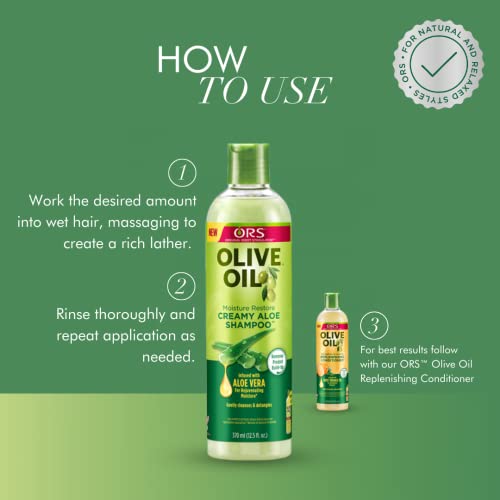 ORS Olive Oil Built-In Protection Full Application No-Lye Hair Relaxer - Normal, Moisture Restore Creamy Aloe Shampoo, Strengthen & Nourish Replenishing Conditioner - Bundle