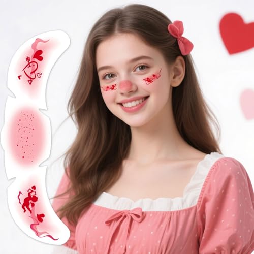Valentine's Day Temporary Tattoos - 5 Sheets Red Heart Freckles
