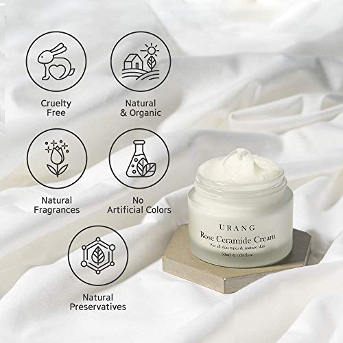 URANG Rose Ceramide Cream | Organic Natural Anti-Aging | Deep Ceramide Moisturizer | Natural Skin care For Oily, Dry, Sensitive, & Mature Skin | 1.69 oz