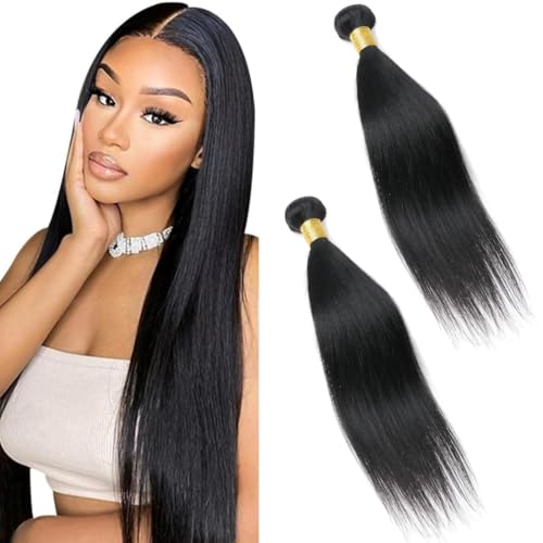 Straight Human Hair Bundles 16 16 inch 2 Bundles Human Hair 100% Unprocessed Brazilian virgin 12a Hair Natural Black Color 200G Per Pack